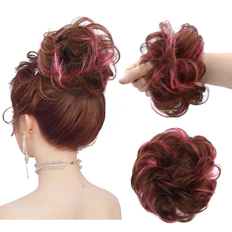 Colored Messy Bun Scrunchies Hair Piece Instant Updo E Litchi