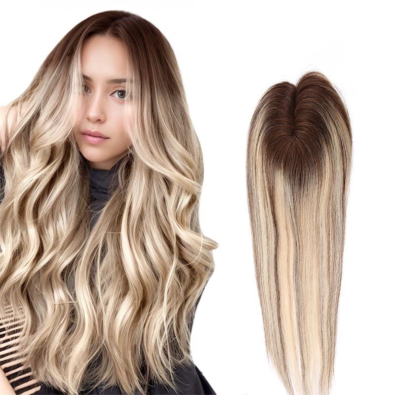 Monofilament mono topper- Hair extension 20 in' hot Blonde