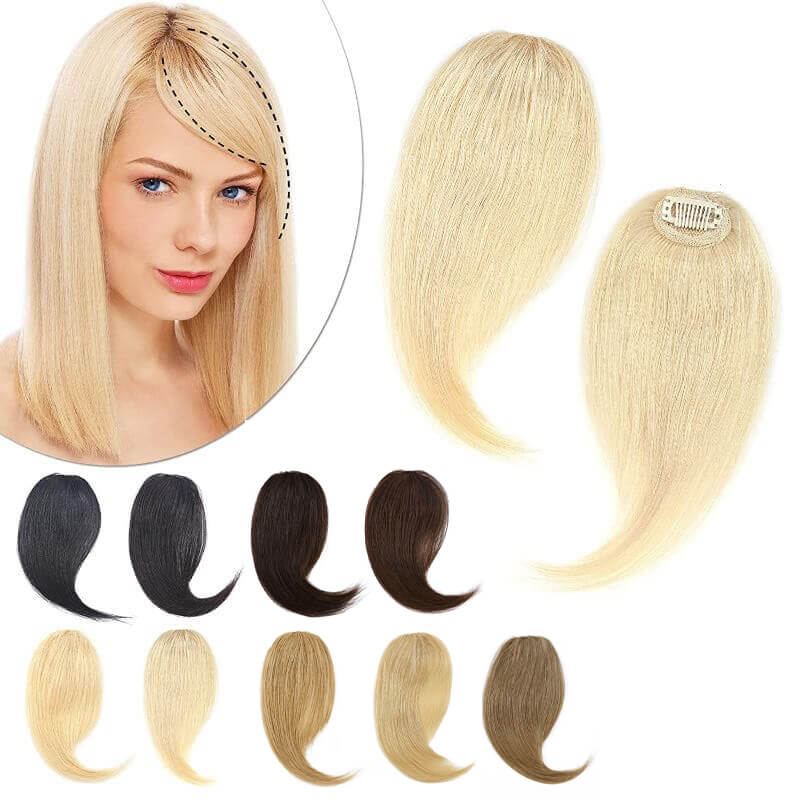 Human Hair Clip in Long Side Bangs 2 Pcs Natural Wave Fringe 613 Bleach Blonde 10