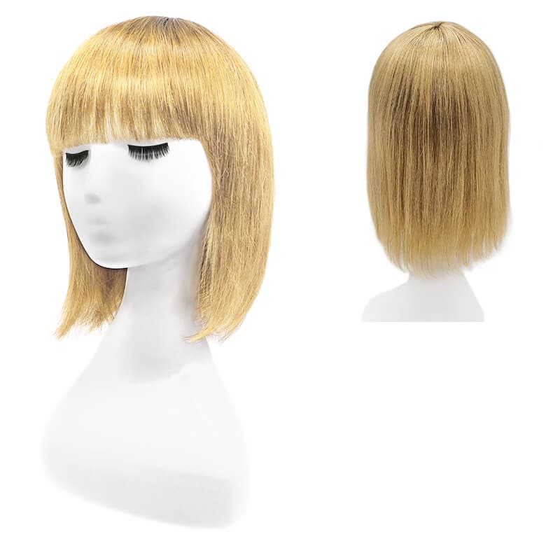 Bangs Capless Dark Blonde Wig Bob Wigs Human Hair E LITCHI Hair