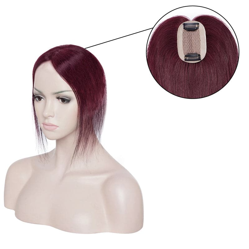 Daisy Human Hair Topper For Women Thinning Crown 6 9cm Silk Base Wine Red Straight