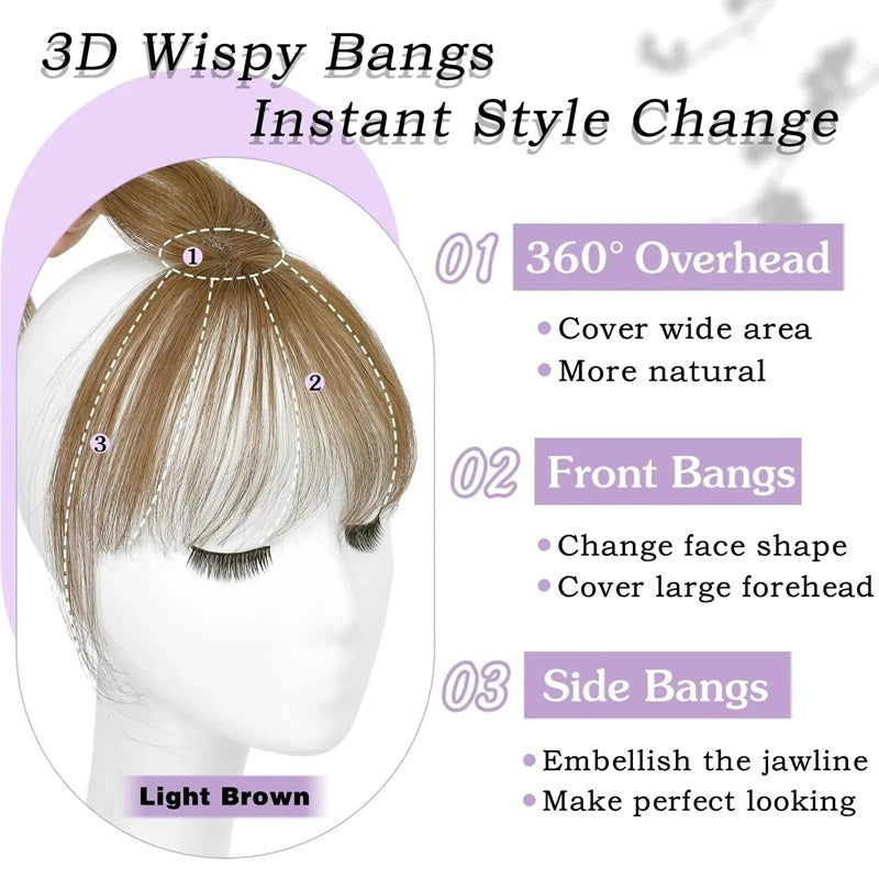 4*6 cm Human Hair Air Bangs, Invisible Clip-in 3D Fringe for Women