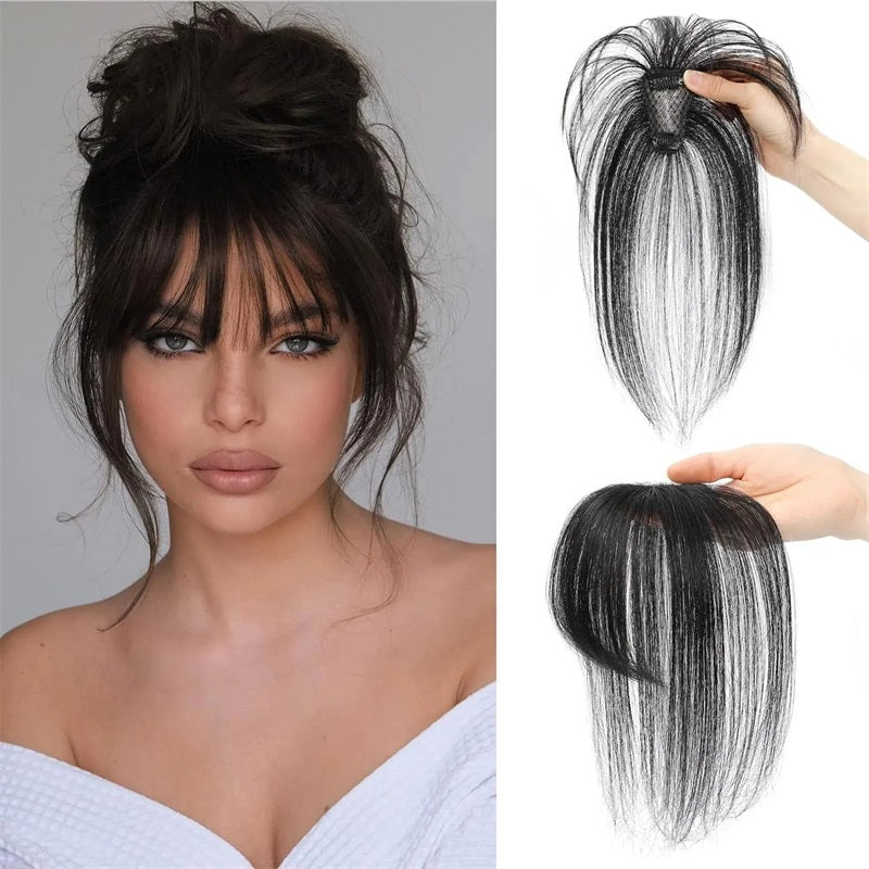 4*6 cm Human Hair Air Bangs, Invisible Clip-in 3D Fringe for Women