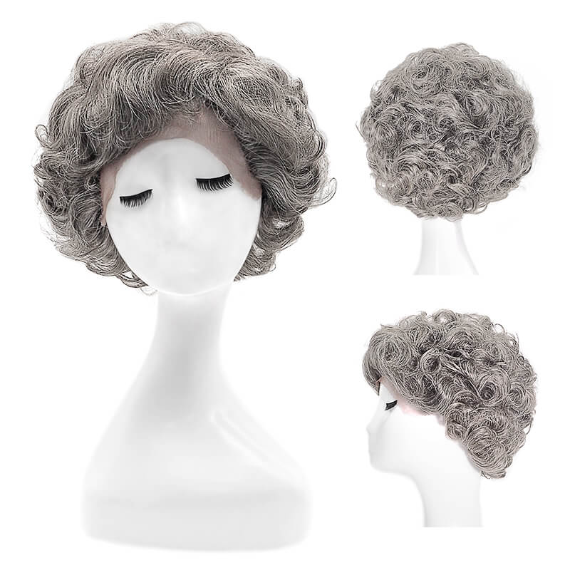 Salt And Pepper Short Wigs | Curly Pixie Women Wig | E-LITCHI Hair