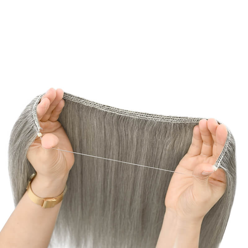 Good Human hair Silver Halo Clip in Extension