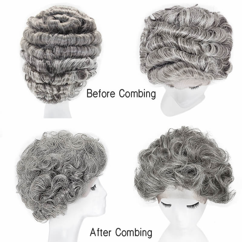 Salt And Pepper Short Wigs | Curly Pixie Women Wig | E-LITCHI Hair