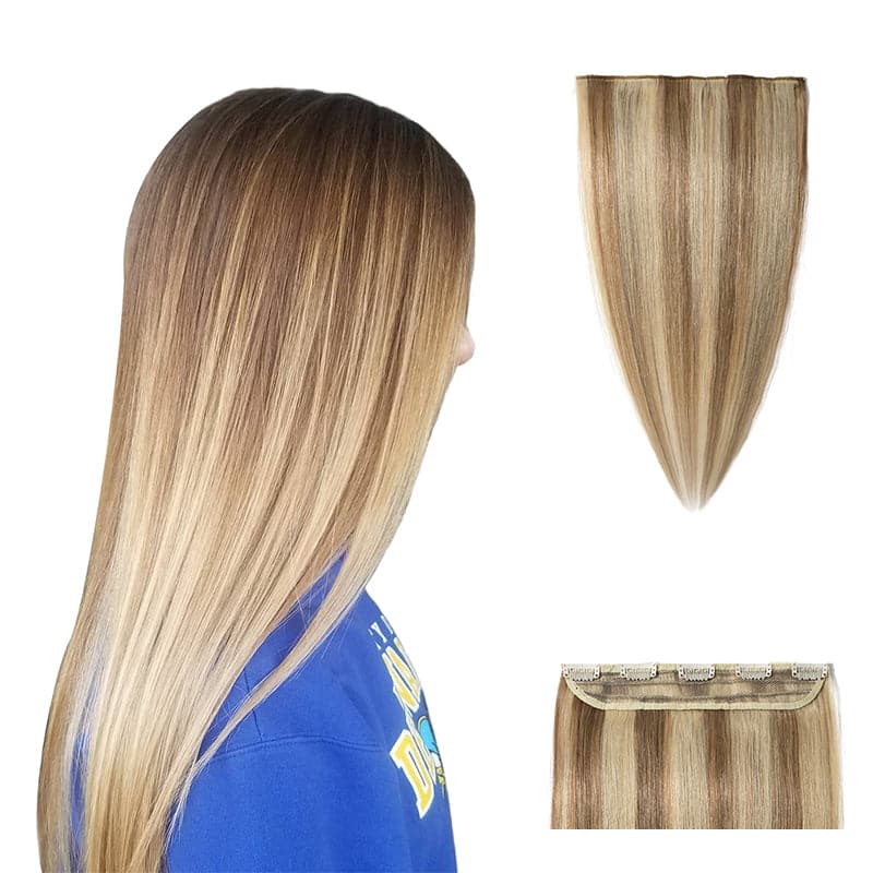 Clip in human 2024 hair extensions highlights