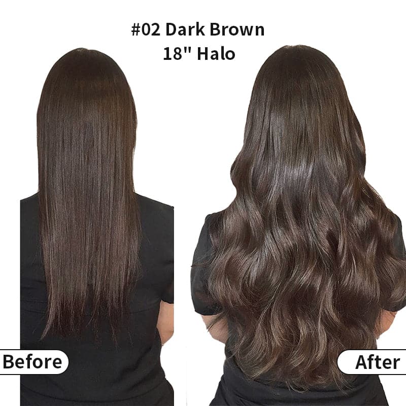 Brown Wavy Halo Human Hair Extension Light Volume