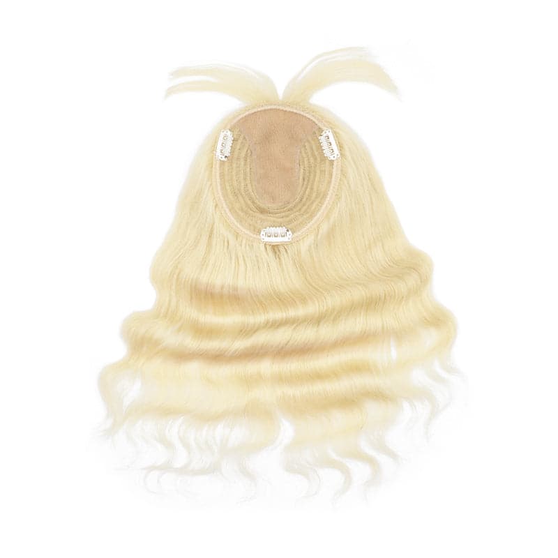 Wavy Human Hair Topper With Bangs For Thinning Hair Platinum Blonde 13*15cm Silk Base E-LITCHI