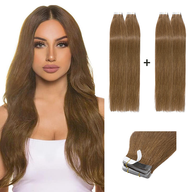 Brown Straight Tape Ins 2 Pack 40pcs Bundle For More Volume