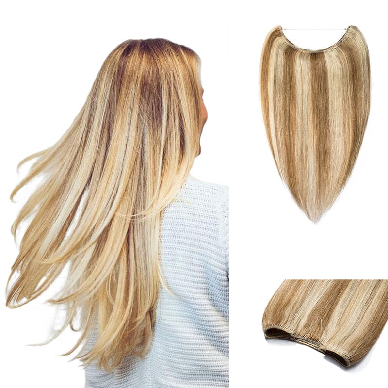 Invisible crown extensions blond human hair e best sale